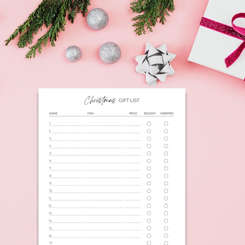 Christmas Gift List Printable PDF | Minimalist Christmas Shopping ...