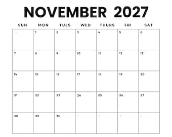 November 2027 Calendar Printable: Minimalist Monthly Planner (digital  Download) - Etsy Israel