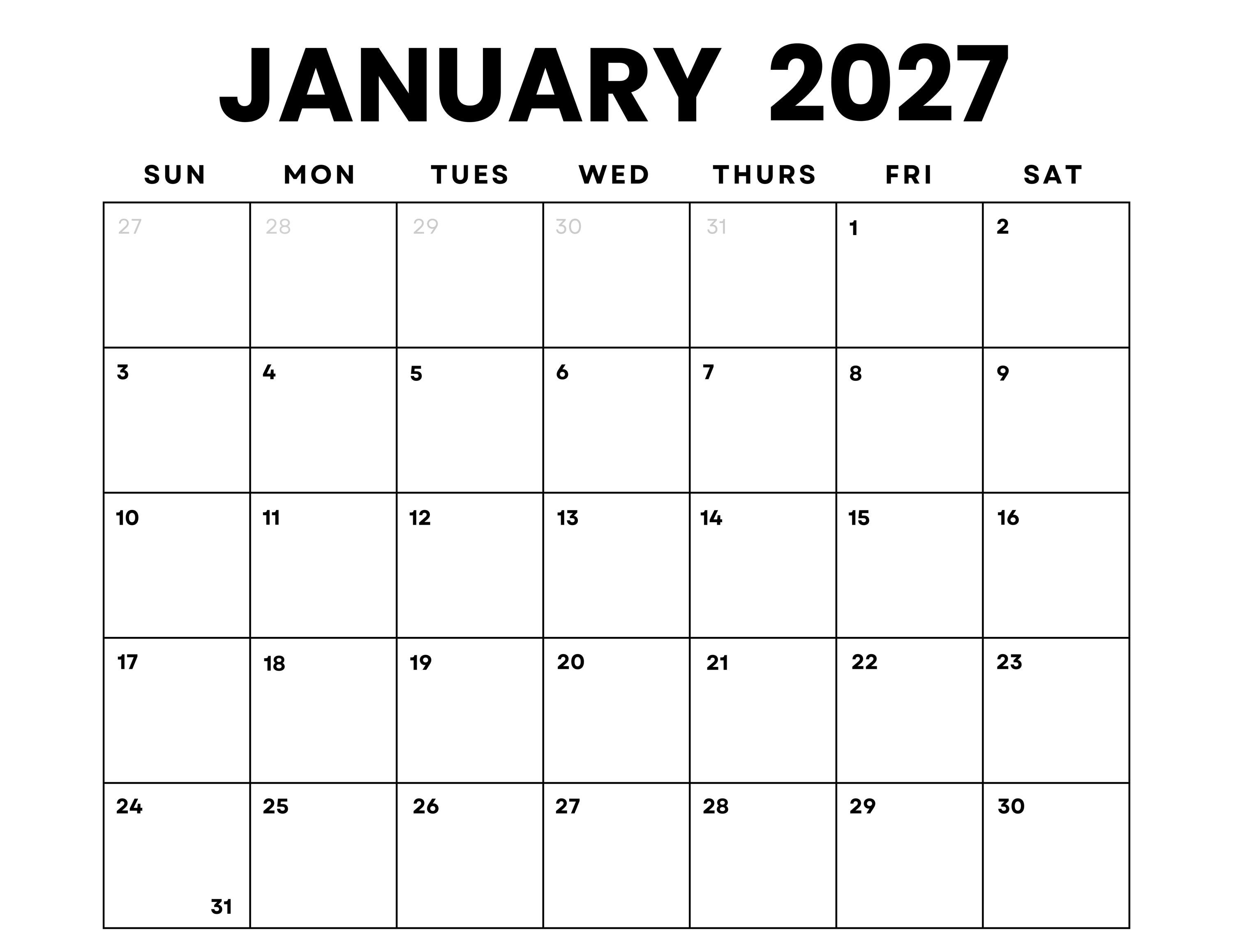 January 2027 Calendar Printable: Minimalist Landscape Design (PDF) - Etsy  Finland