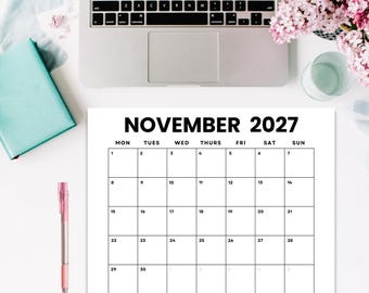November 2027 Calendar Printable: Minimalist Monthly Planner (digital Download) - Etsy Israel
