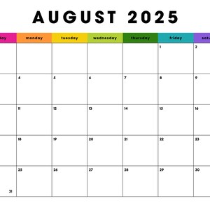 August 2025 Minimalist Colorblock {BRIGHTS} | Monthly Calendar Printable PDF| Instant Digital Download | Dated August Planner | Sunday Start
