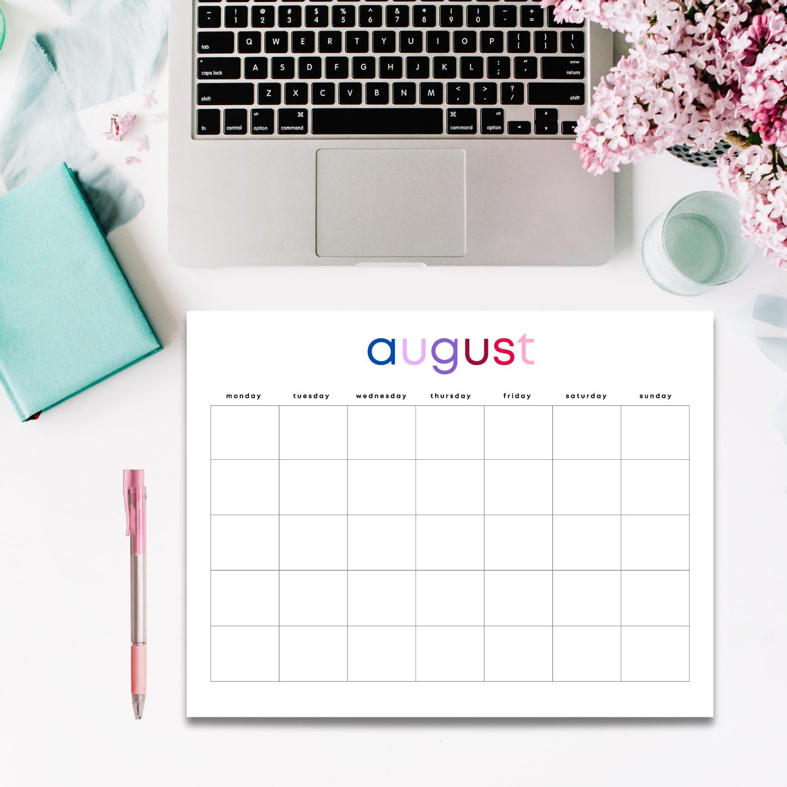 August Monthly Calendar Printable | Colorblock Design (digital Download ...