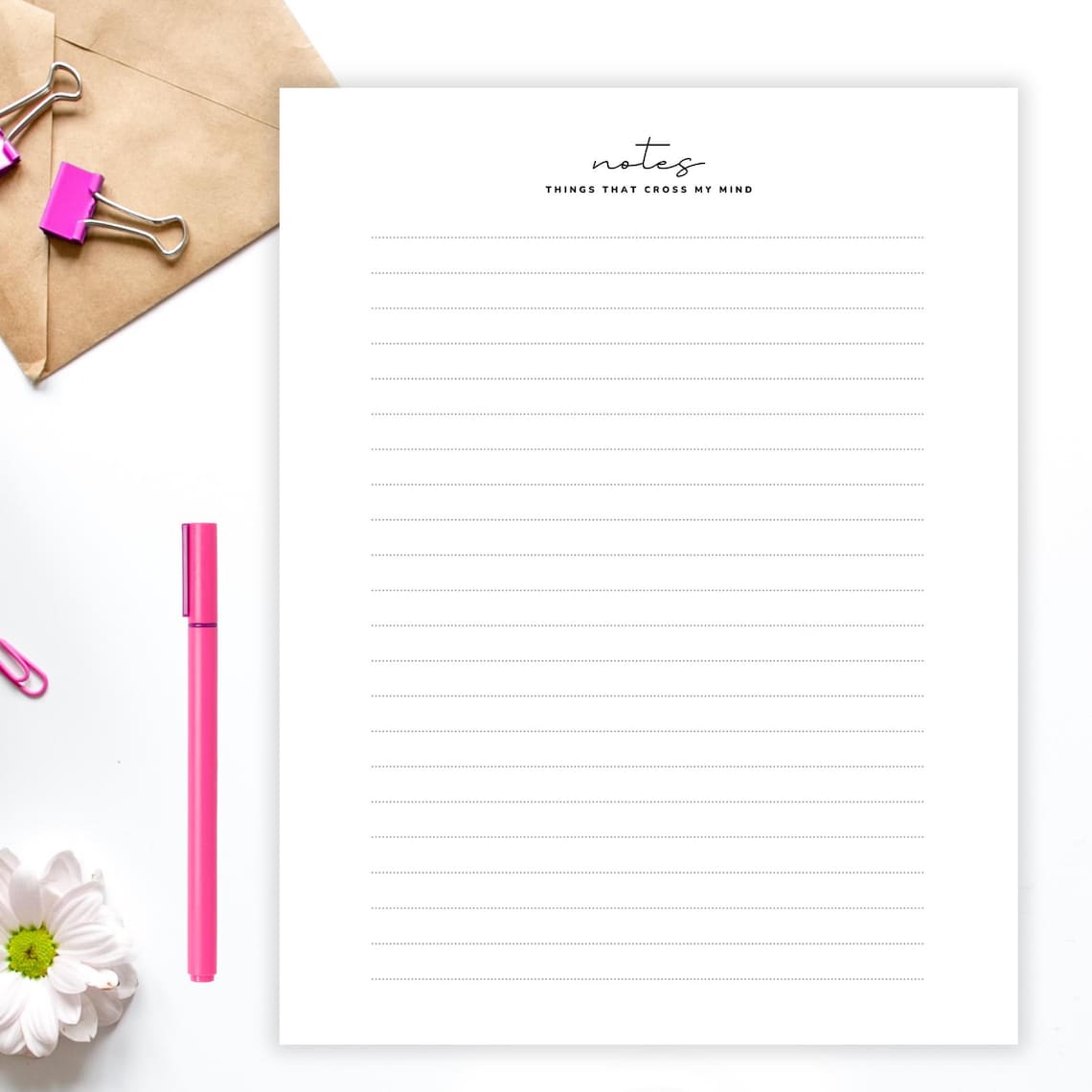 Notes Writing Paper PDF | Lined Stationery | Brain Dump Instant ...