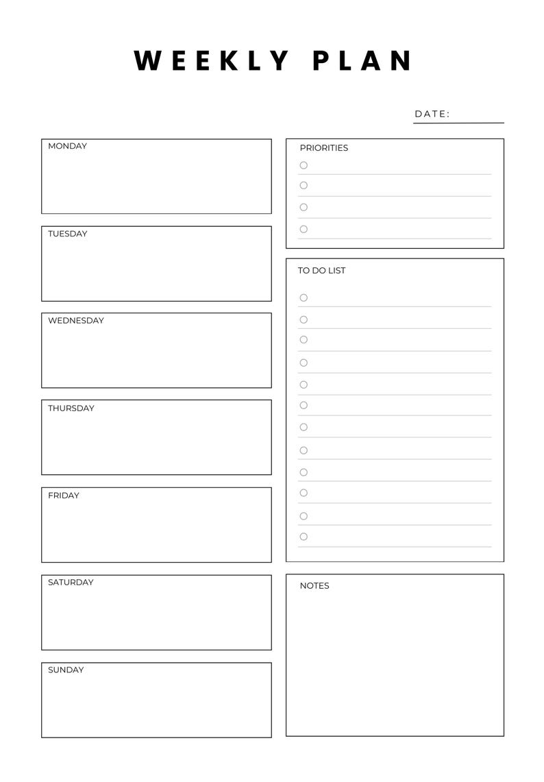 Minimalist Weekly Planner Printable | Brain Dump, To-do List (PDF) - Etsy