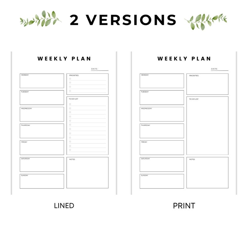 Minimalist Weekly Planner Printable | Brain Dump, To-do List (PDF) - Etsy