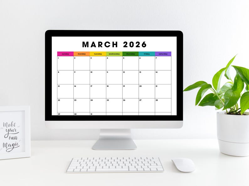 March 2026 Colorblock Calendar Printable: Bright Minimalist Design (PDF ...