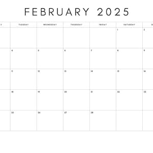 Datiert Februar 2025 Minimalistischer Monatskalender PDF zum ausdrucken| Sofortiger digitaler Download | Vom Februar | Sonntag + Montag Beginn