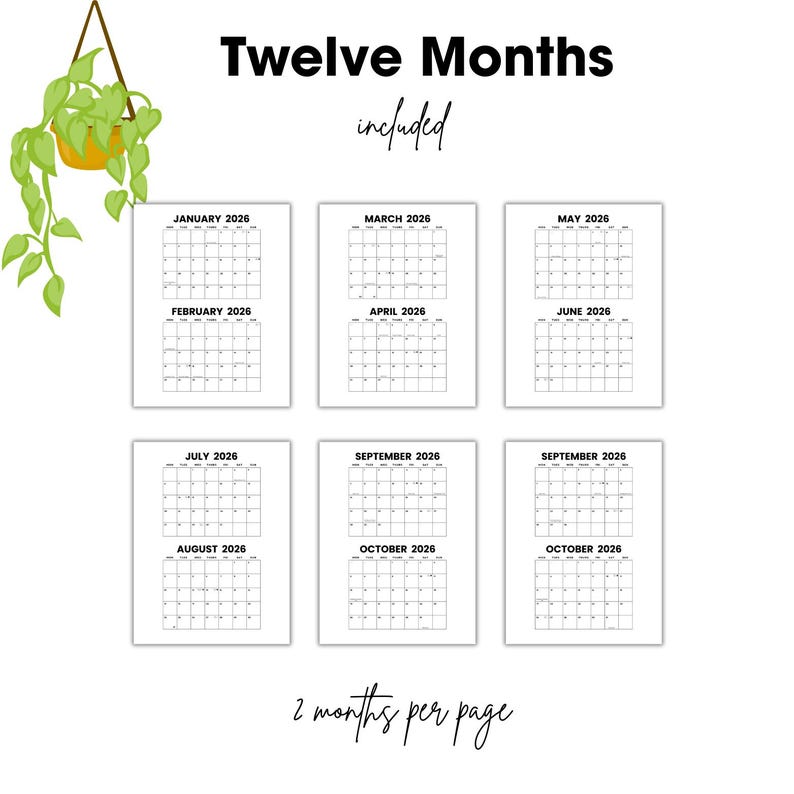 2026 Minimalist Calendar Landscape Printable: Monthly Planner W/us ...