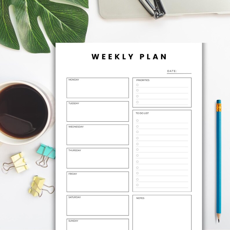 Minimalist Weekly Planner Printable | Brain Dump, To-do List (PDF) - Etsy