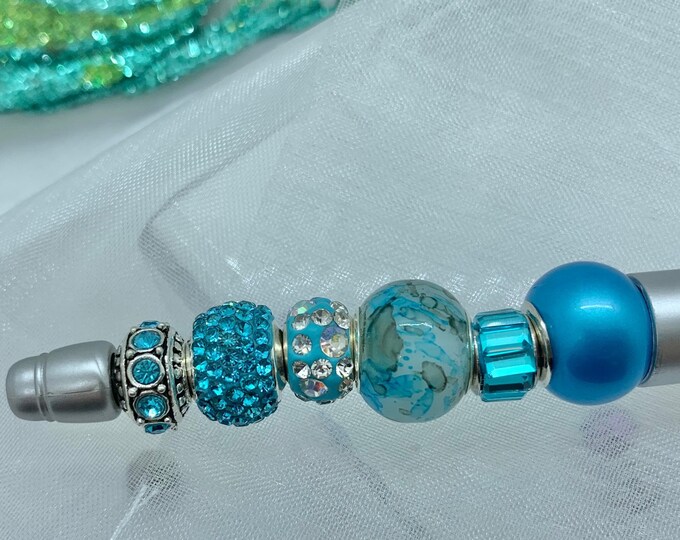 Bejeweled silver & turquoise writing pen