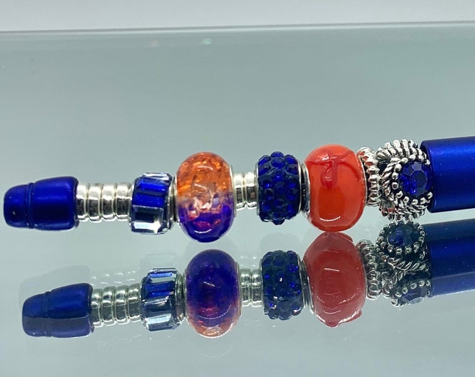 Bejeweled blue & orange writing pen