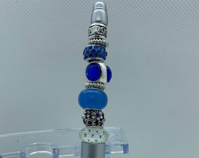 Bejeweled silver & blue writing pen