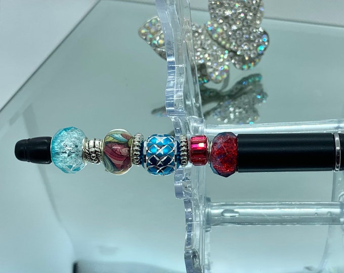 Bejeweled Black, red, turquoise writing pen