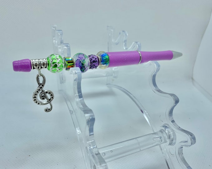 Bejeweled purple writing pen w/ musical note charm