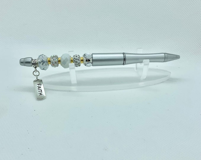 Bejeweled silver crystal writing pen w/ FAITH charm