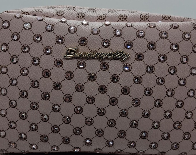 Pastel pink cross body handbag with rhinestone studs