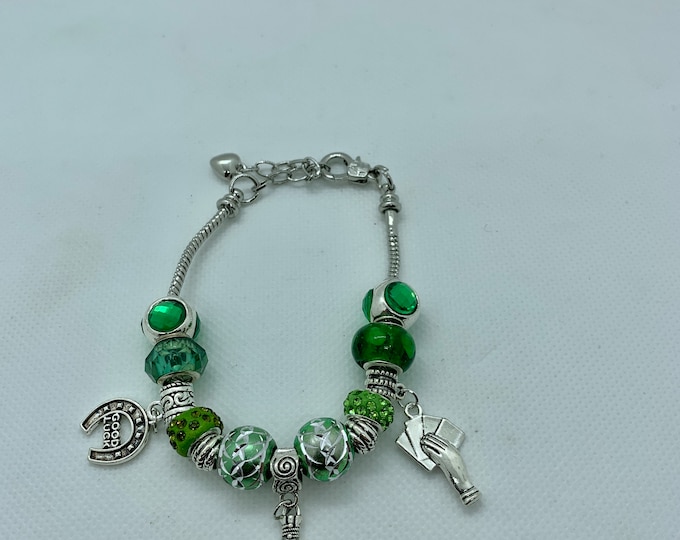 Bejeweled, green and silver Gambling charm bracelet