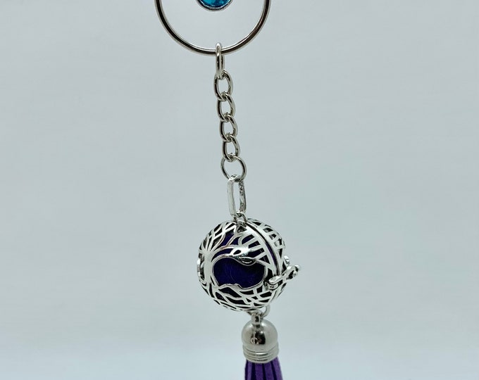 Aromatherapy Lavendar Keychain w/ leather tassel & turquoise tear drop charm or Rear View Mirror Necklace