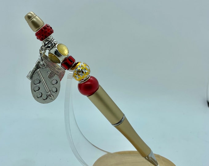 Bejeweled crimson & gold writing pen w/ art charm
