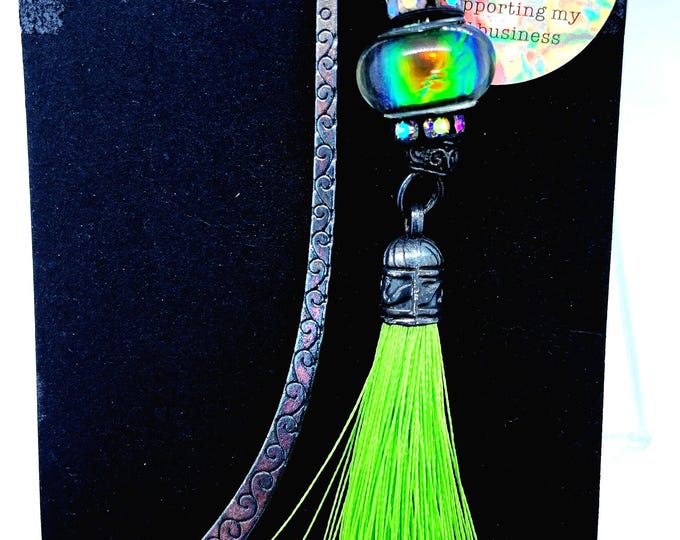 Book mark with lime green tassel and bead