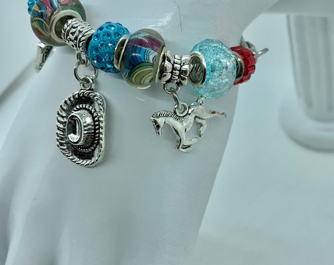 Bejeweled western theme charm bracelet