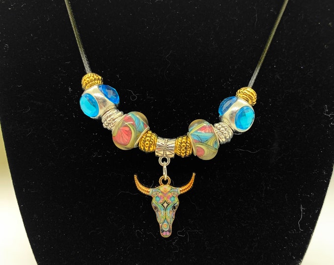 Bejeweled Texas Longhorn Colorful Necklace