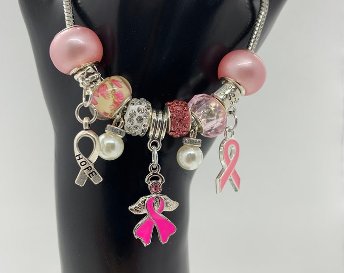 Bejeweled breast cancer awareness beaded bracelet