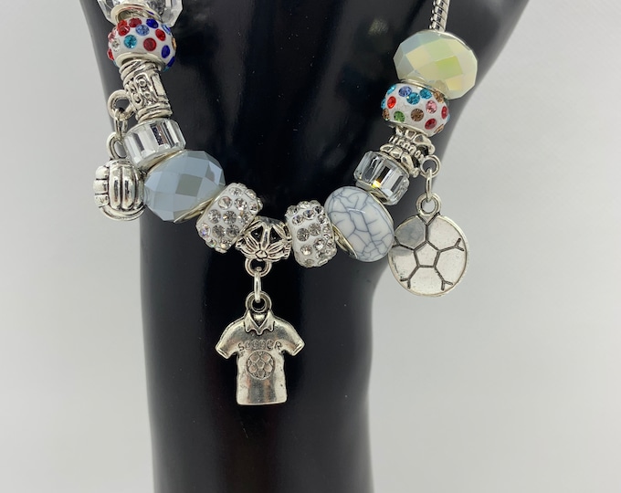 Bejeweled soccer charms beaded bracelet