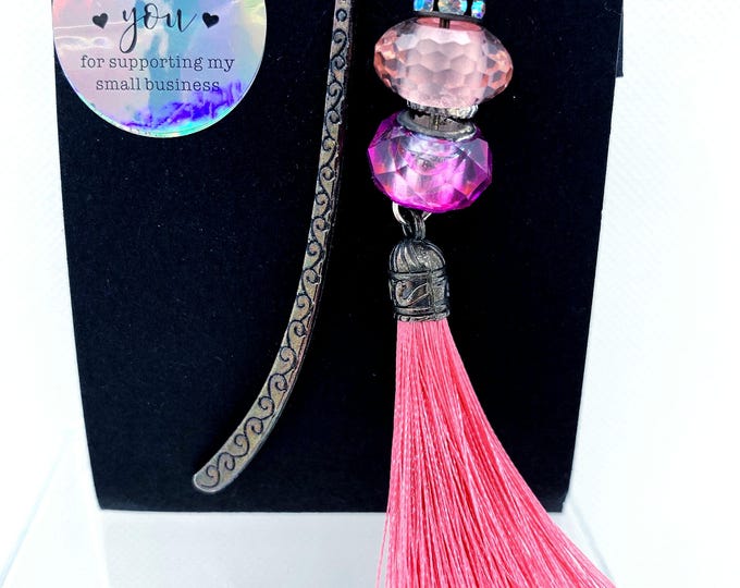 Book mark with pink tassel and pink bead