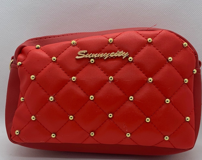 Rhinestone Studded Quilted Handbag 8" x 5" x 2.5"