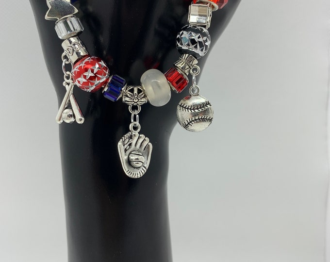 Bejeweled baseball charms beaded bracelet