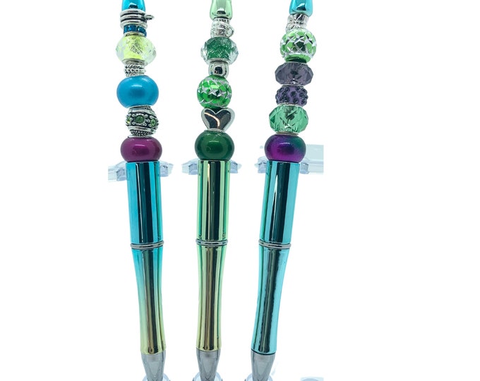 Bejeweled Metallic Turqoise Writing Pens