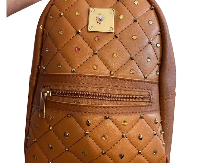 Quilted camel color small backpack