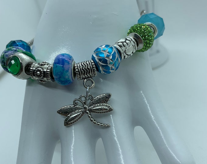 Bejeweled Dragon Fly Charm Bracelet