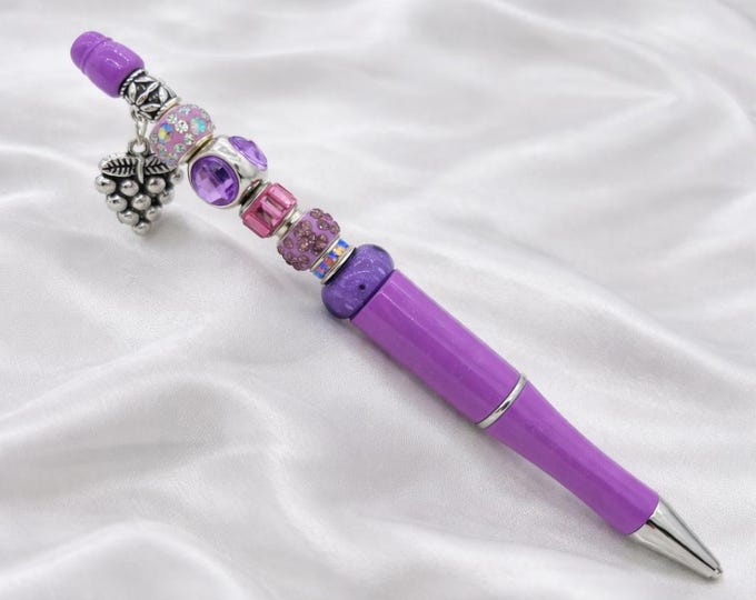 Bejeweled Wine Charm Writing Pen: Crystal Rhinestone Beads