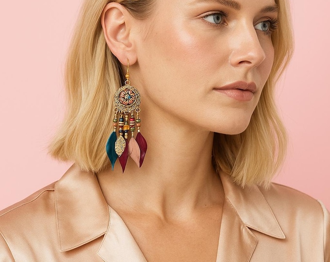 Boho Dreamcatcher Dangle Earrings – Handmade Statement Jewelry