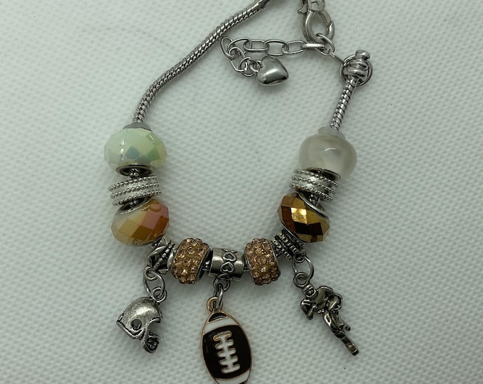 Football Charm Bracelet handmade– Game Day Jewelry with Helmet, Ball & Team Spirit Beads – Sports Fan Gift for Women and girls