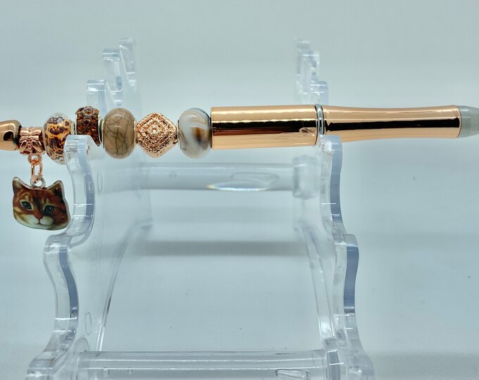 Bejeweled Tabby Cat Charm Writing Pen