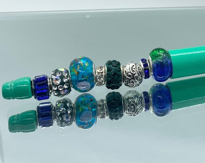 Bejeweled mint green & blue writing pen