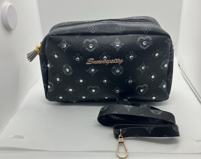 Embossed handbag studded with rhinestones -crossbody