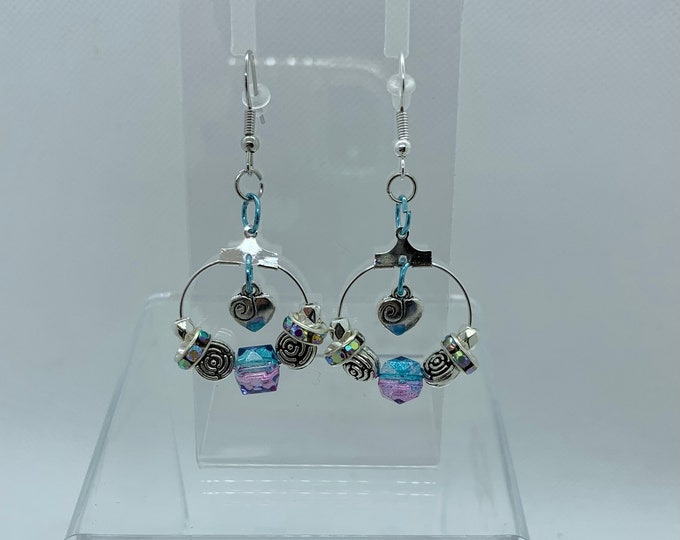 Bejeweled Turquoise & Pink Earrings w| heart charm