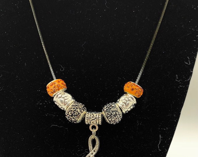Bejeweled Orange Musical Note Charm Necklace
