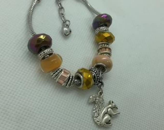 Squirrel Charm Bracelet - Squirrel lover inspired beaded jewelry - Amber Glass & Mixed Metal Accents - Animal Lover Gift
