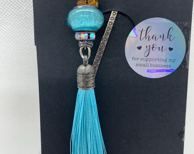 Book mark with turquoise tassel and blue bead