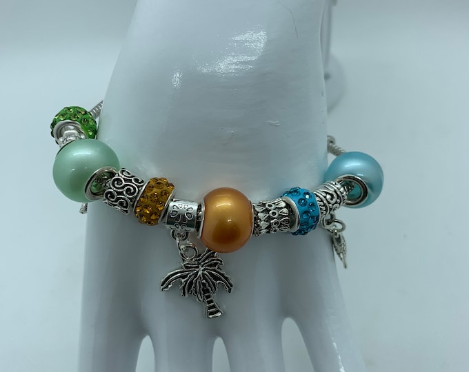 Bejeweled Tropical Themed Charm Bracelet