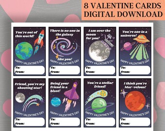 Outer Space Valentines, Printable Valentine Cards for kids, Planets, Stars, Rocket ship, Spaceship, Ufo, VDay Cards, Pdf INSTANT DOWNLOAD