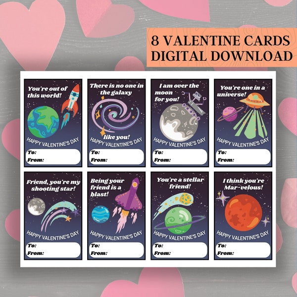 Outer Space Valentines, Printable Valentine Cards for kids, Planets, Stars, Rocket ship, Spaceship, Ufo, VDay Cards, Pdf INSTANT DOWNLOAD