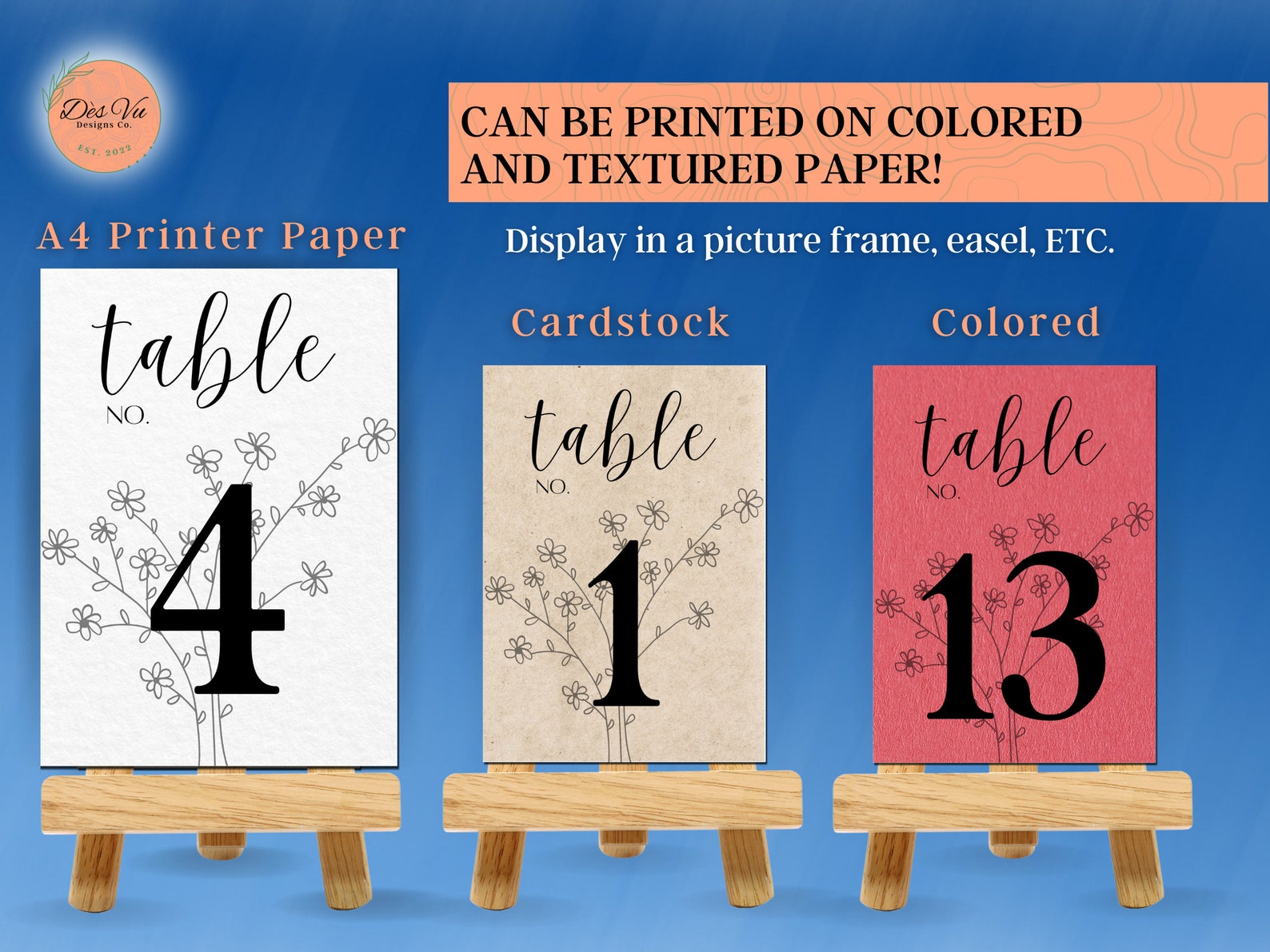 Modern Wildflowers Wedding Table Number Cards, Rustic Simple Flower ...