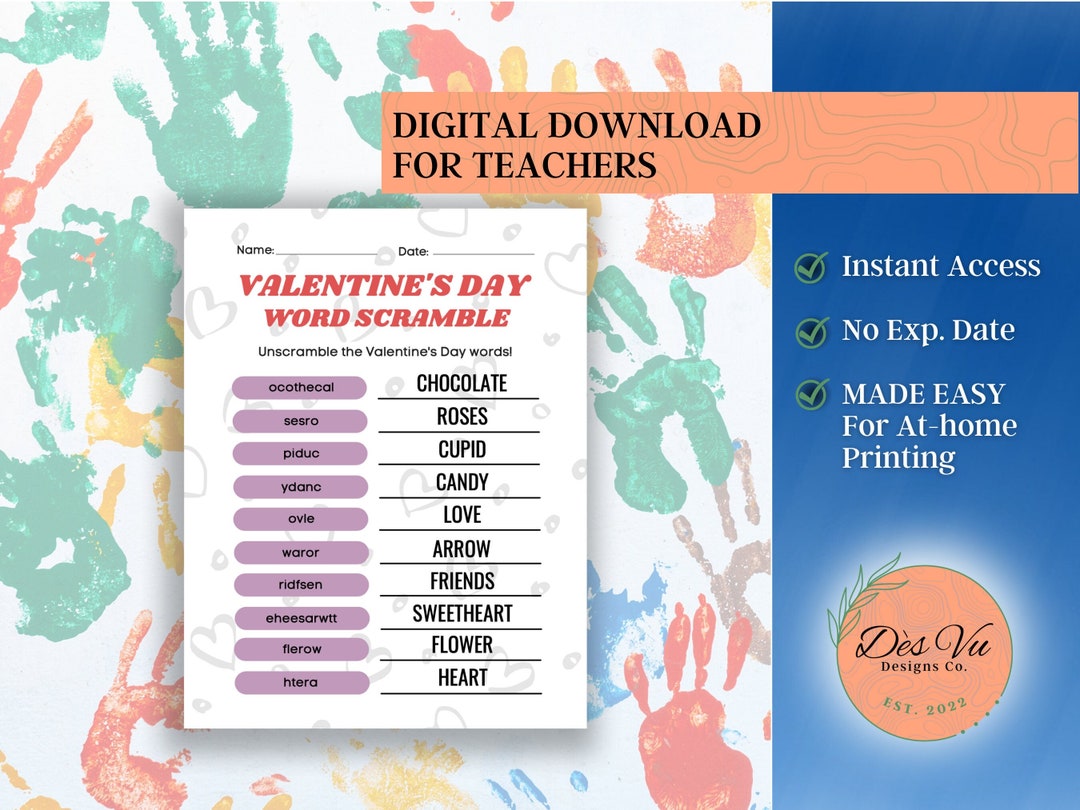 Valentine s Day Word Scramble Activity Worksheet Printable For Teachers V day Activities
