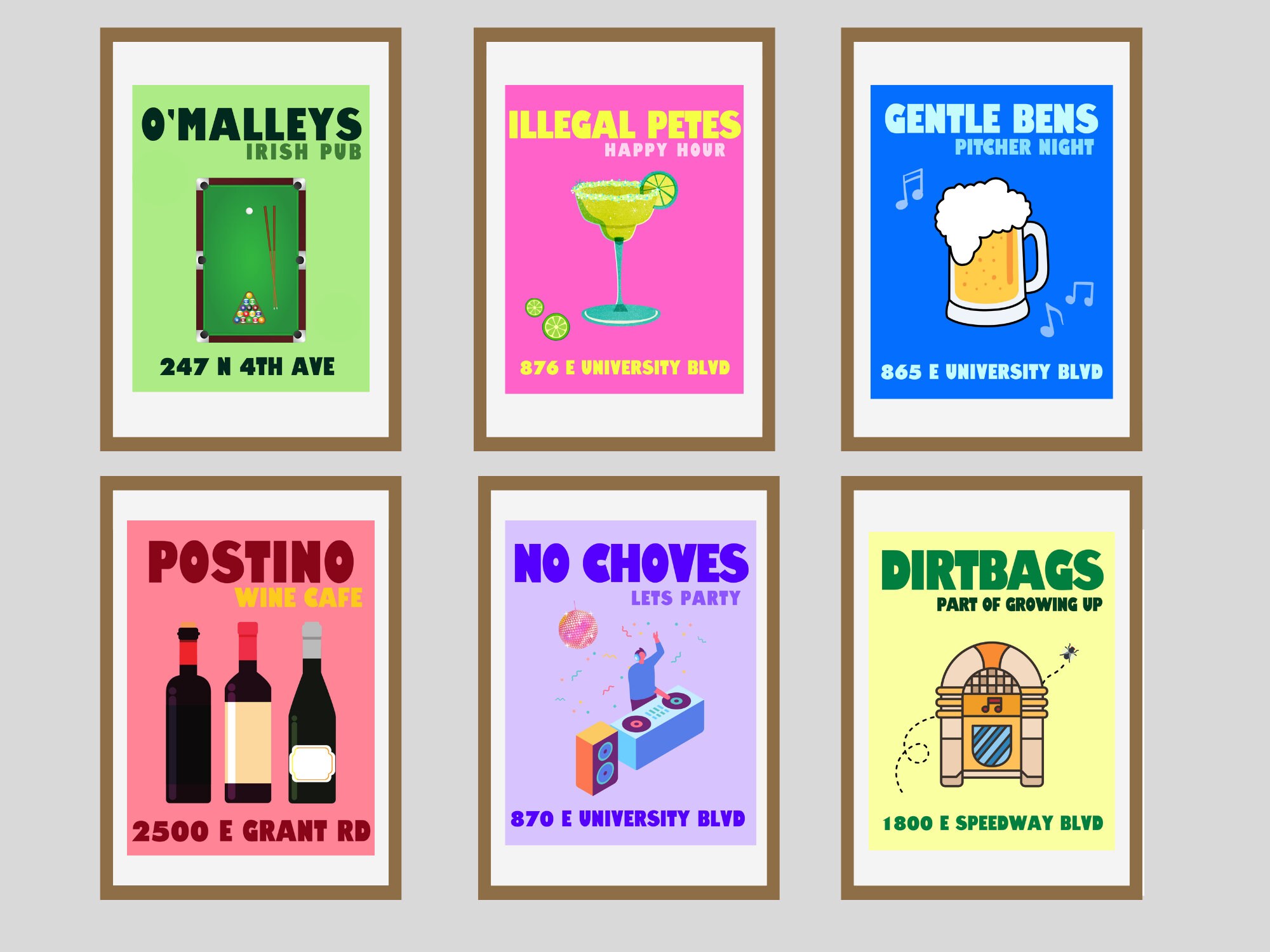 University of Arizona Bar Posters Etsy